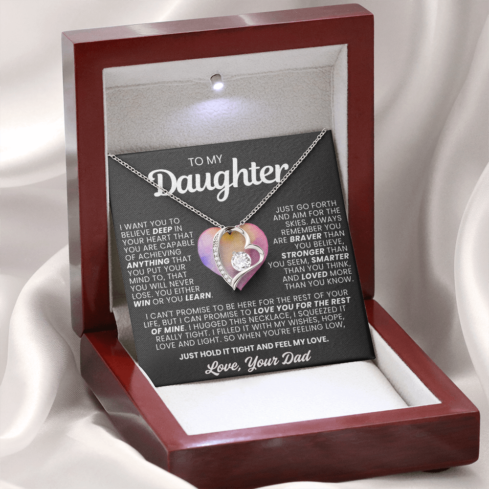 To My Daughter Necklace from Dad - Love Heart Necklace - More Loved Than You Know