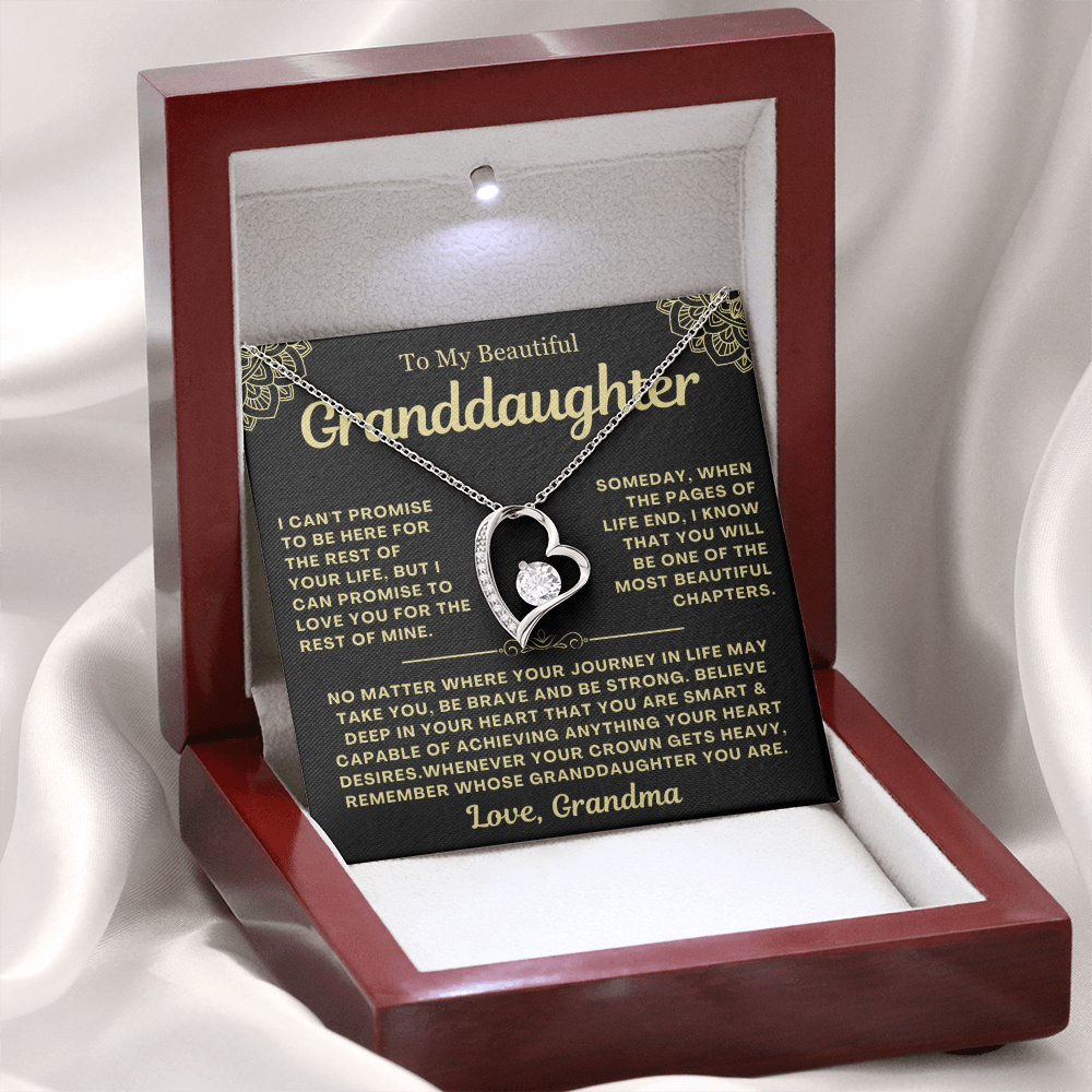 To My Granddaughter Necklace - Love Heart Necklace - Remember Whose Granddaughter You Are Message Card Jewelry Gift