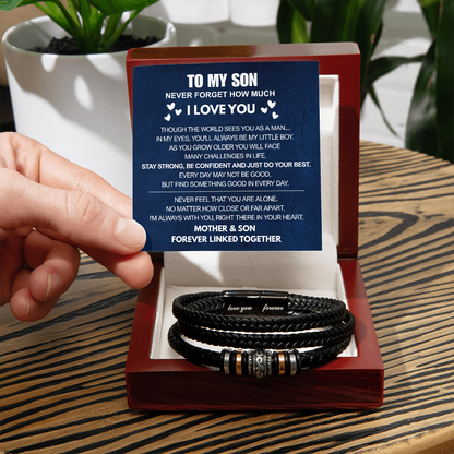 To My Son - Love You Forever Bracelet - Always There In Your Heart Message Card Gift