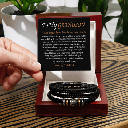 To Our Grandson - Love You Forever Bracelet - You Have My Strength Message Card Gift