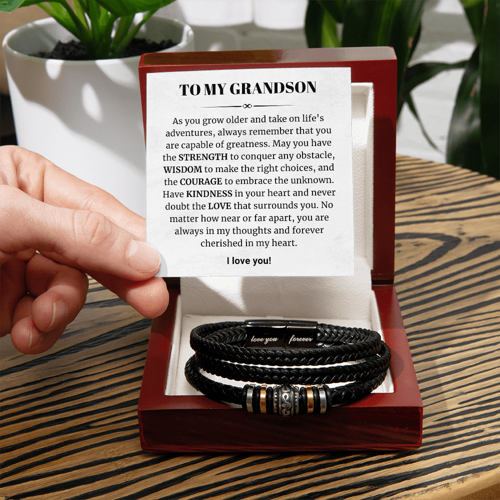 To My Grandson - Love You Forever Bracelet - Forever Cherished in My Heart