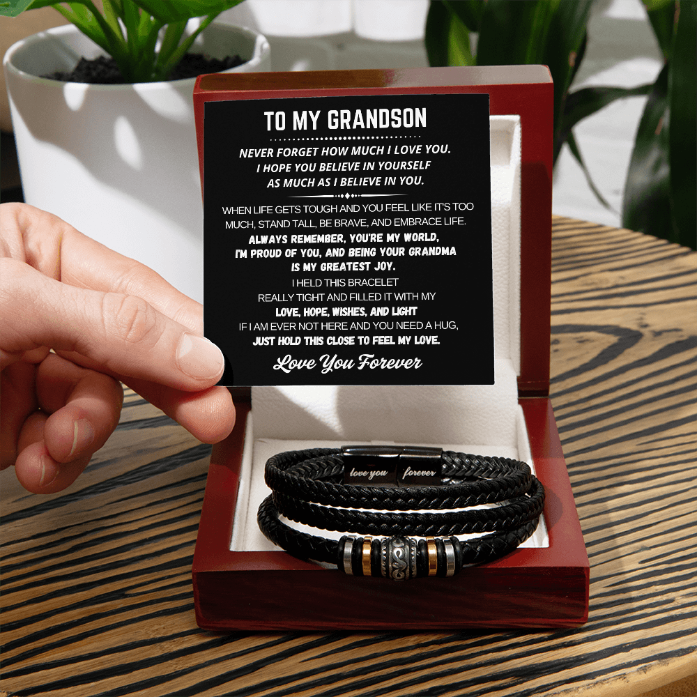 To My Grandson - Love You Forever Bracelet - You Are My World Gift