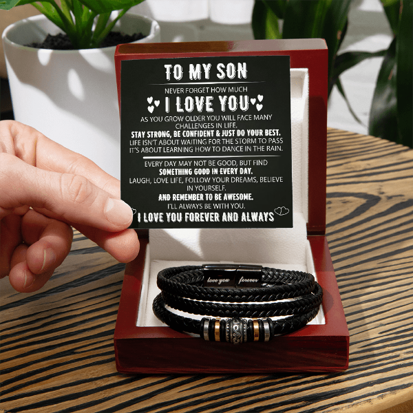 To My Son - Love You Forever Bracelet - Always With You Message Card Gift BLK