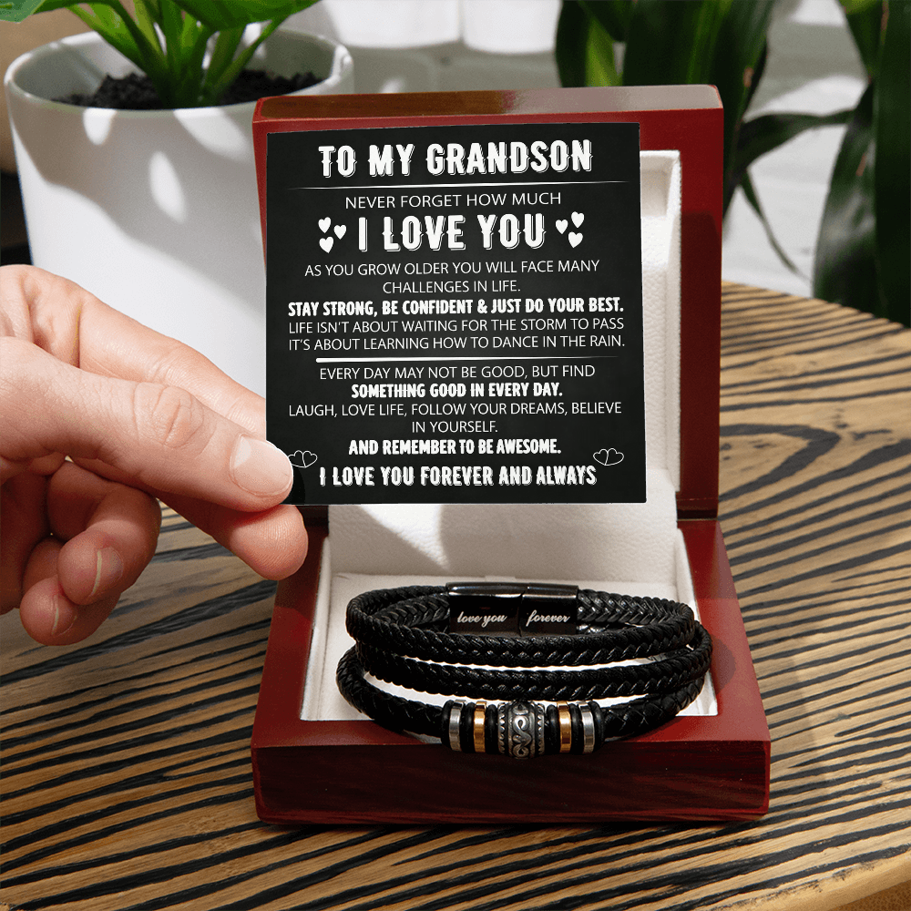 To My Grandson - Love You Forever Bracelet - Always With You Message Card Gift BLK