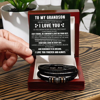 To My Grandson - Love You Forever Bracelet - Always With You Message Card Gift BLK