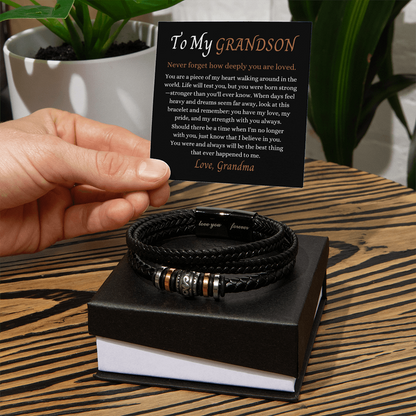 To Our Grandson - Love You Forever Bracelet - You Have My Strength Message Card Gift