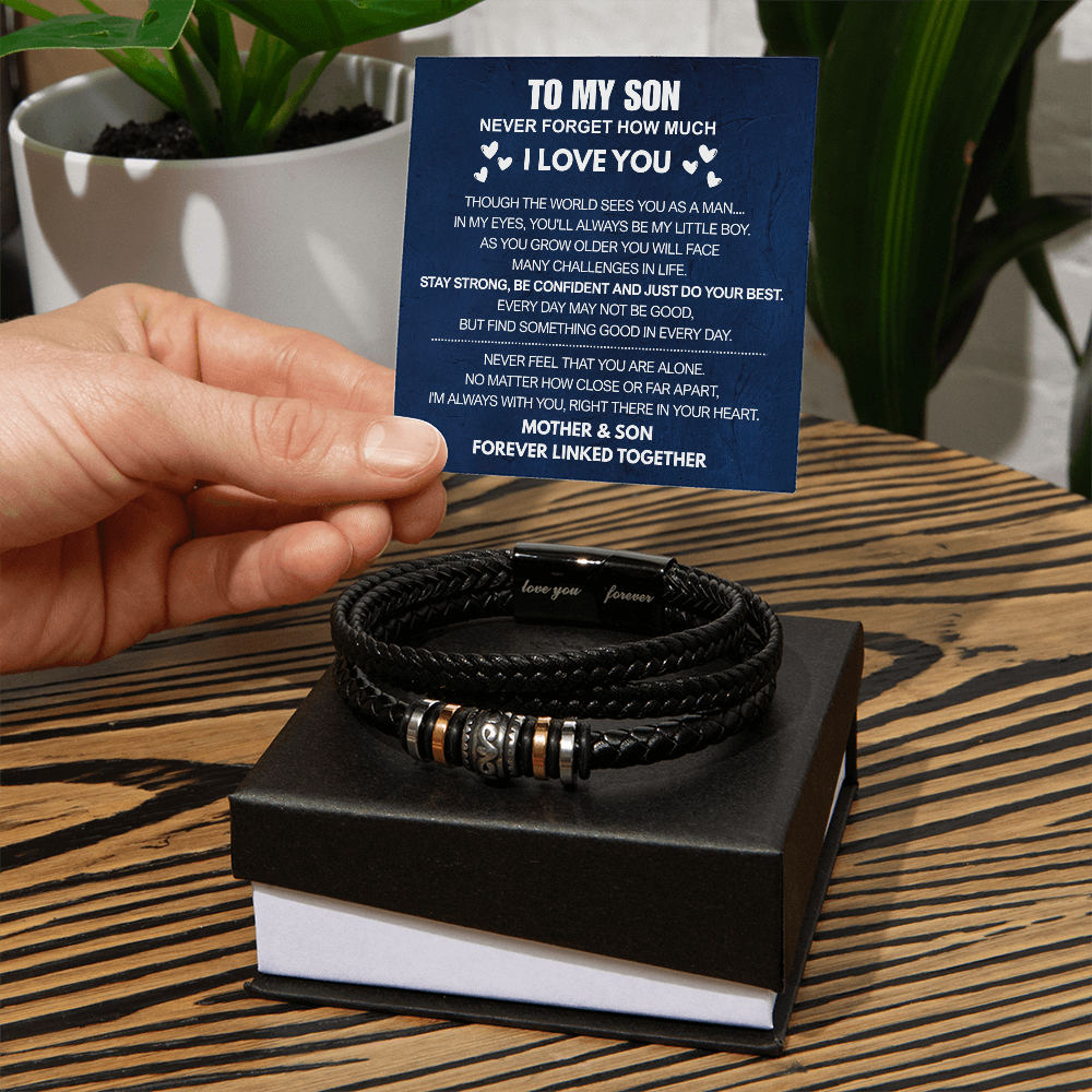 To My Son - Love You Forever Bracelet - Always There In Your Heart Message Card Gift