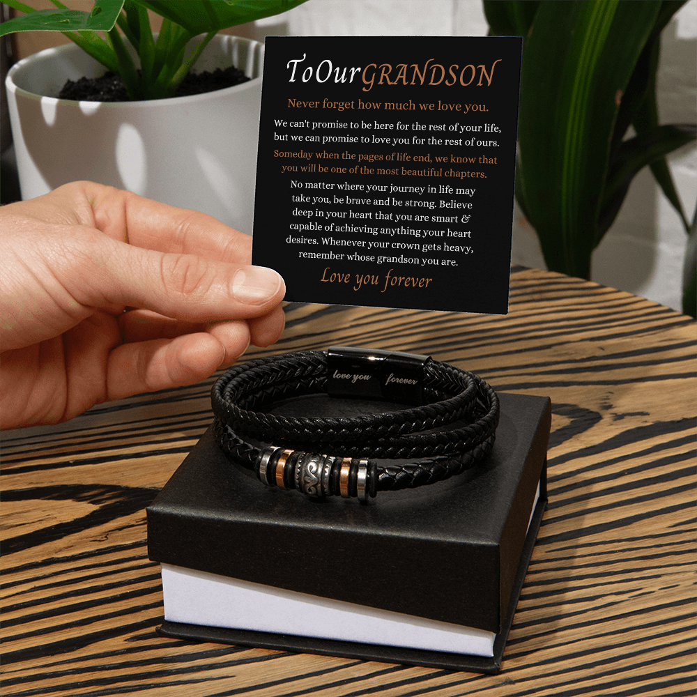 To Our Grandson - Love You Forever Bracelet - Remember Whose Grandson You Are Message Card Gift