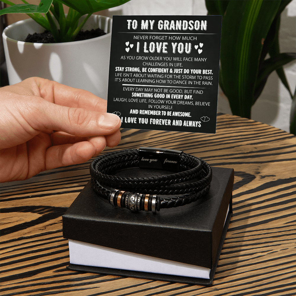 To My Grandson - Love You Forever Bracelet - Always With You Message Card Gift BLK