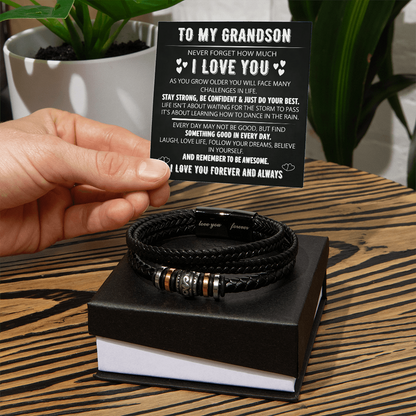 To My Grandson - Love You Forever Bracelet - Always With You Message Card Gift BLK