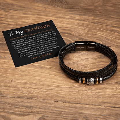To Our Grandson - Love You Forever Bracelet - You Have My Strength Message Card Gift