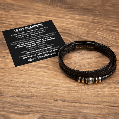 To My Grandson - Love You Forever Bracelet - You Are My World Gift