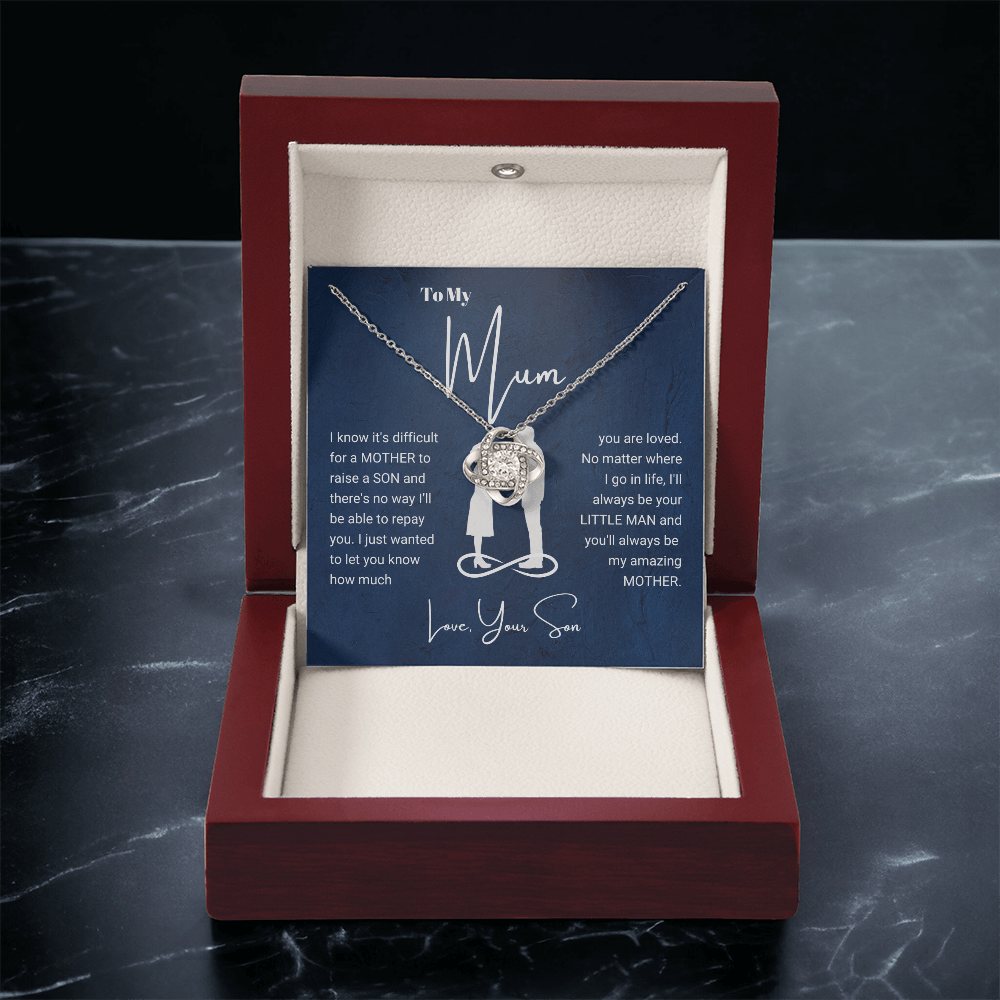 To My Mum - Love Knot Necklace - Always Your Little Man Message Card Gift