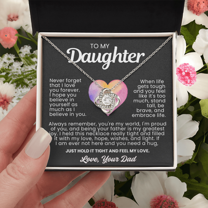 To My Daughter - Love Knot Necklace - You're My World Message Card Gift