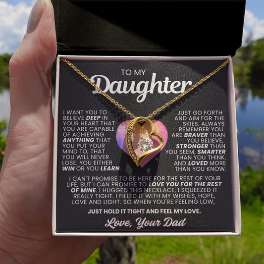 To My Daughter Necklace from Dad - Love Heart Necklace - More Loved Than You Know