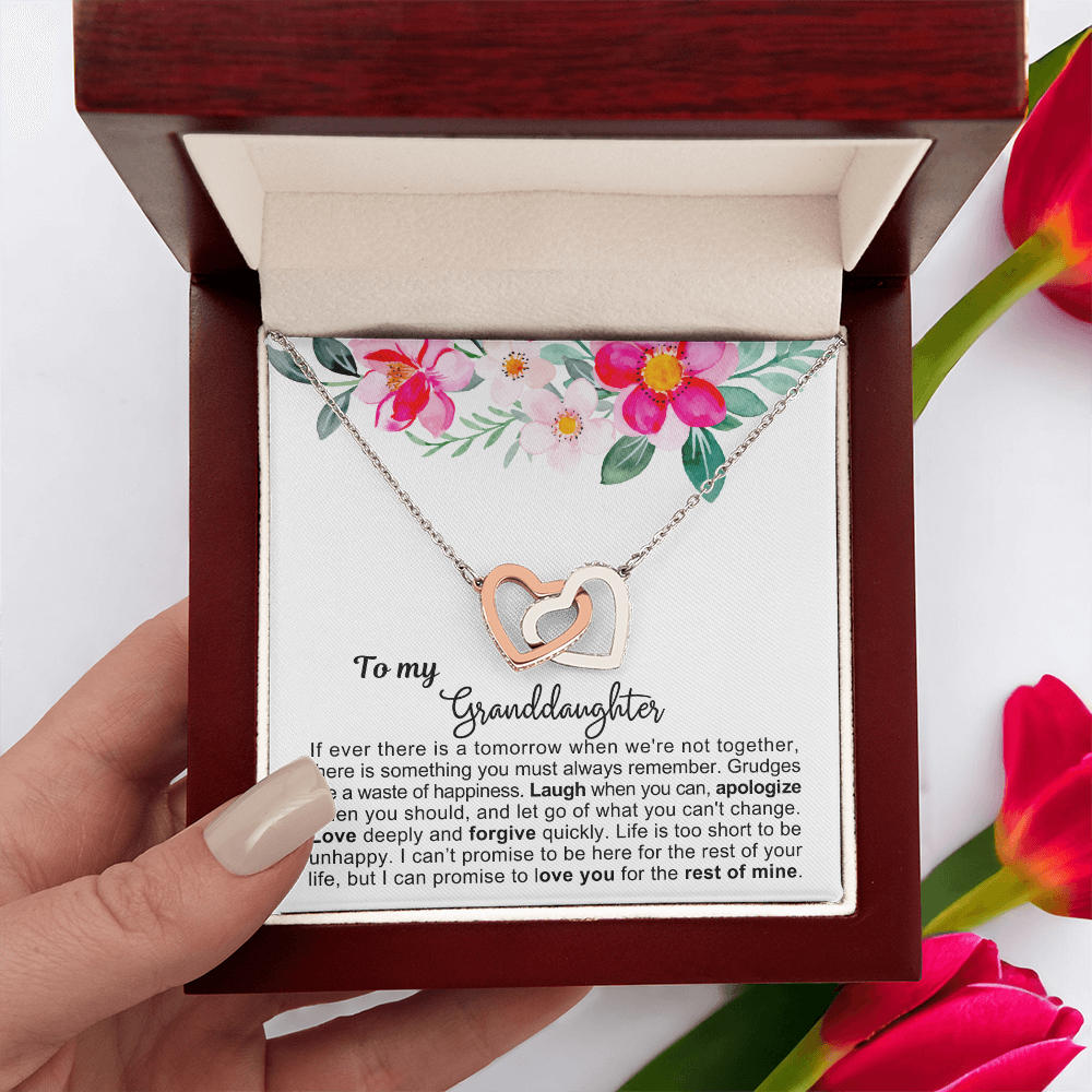 To My Granddaughter - Linked Hearts Necklace - Love You Forever Message Card Gift