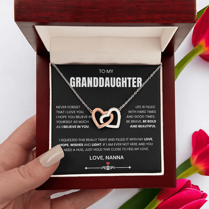 To My Granddaughter - Linked Hearts Necklace - Be Bold and Beautiful Message Card Gift