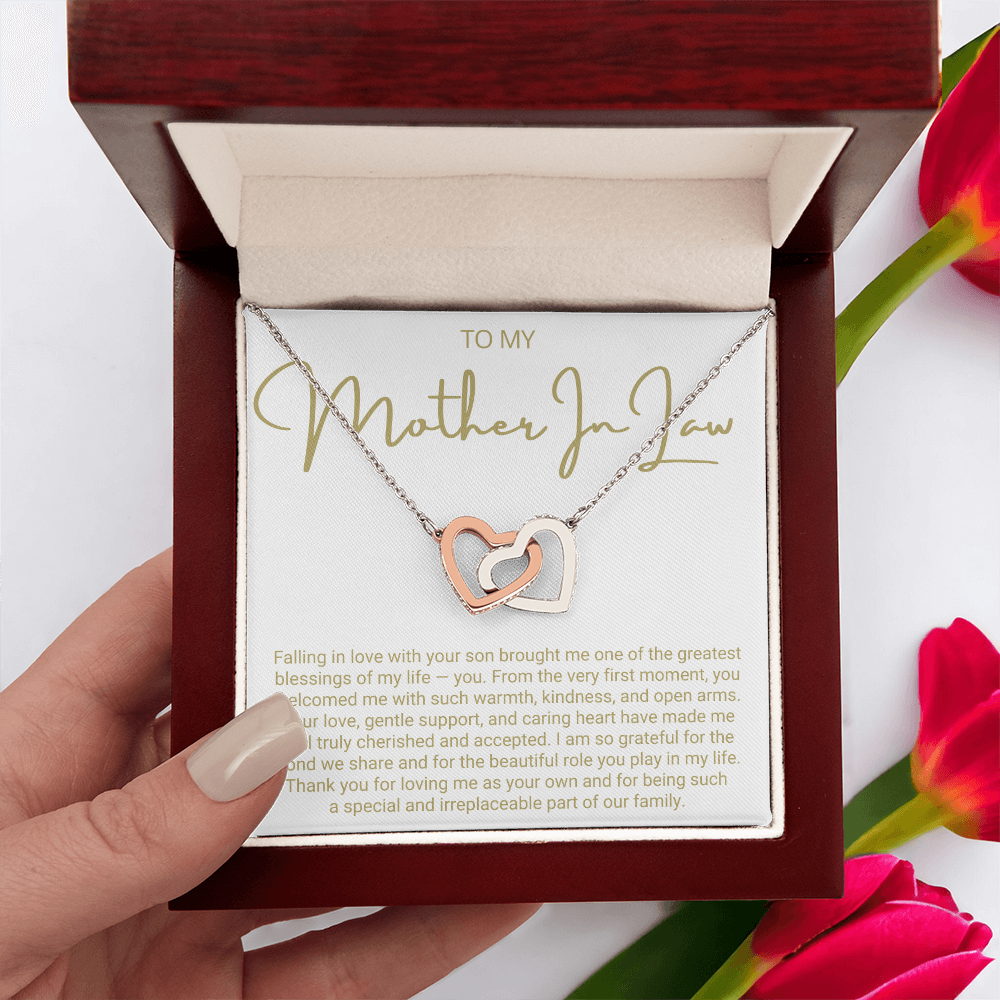 To My Mother In Law - Linked Hearts Necklace - You Are The Greatest Blessing Message Card Gift