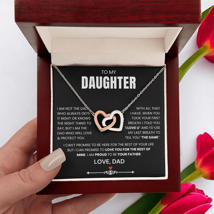 To My Daughter - Linked Hearts Necklace - Proud to Be Your Dad Message Card Gift