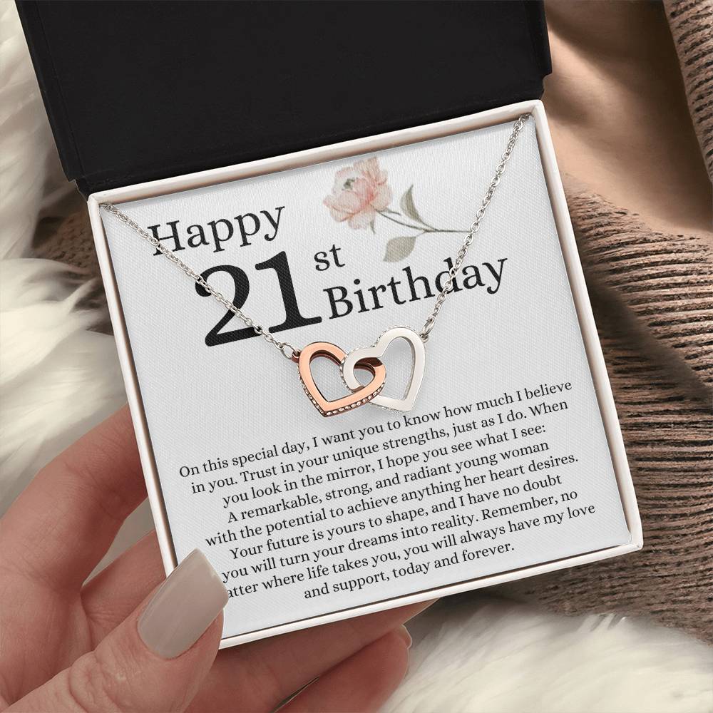 Happy 21st Birthday - Linked Hearts Necklace - I Believe in You