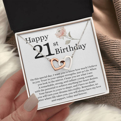 Happy 21st Birthday - Linked Hearts Necklace - I Believe in You
