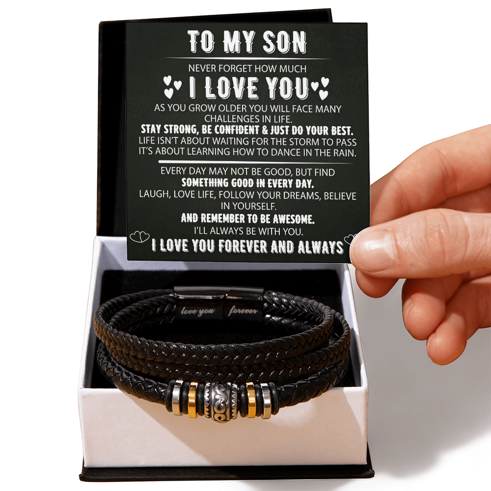 To My Son - Love You Forever Bracelet - Always With You Message Card Gift BLK