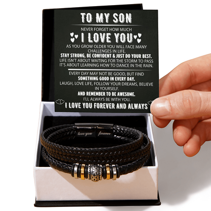 To My Son - Love You Forever Bracelet - Always With You Message Card Gift BLK
