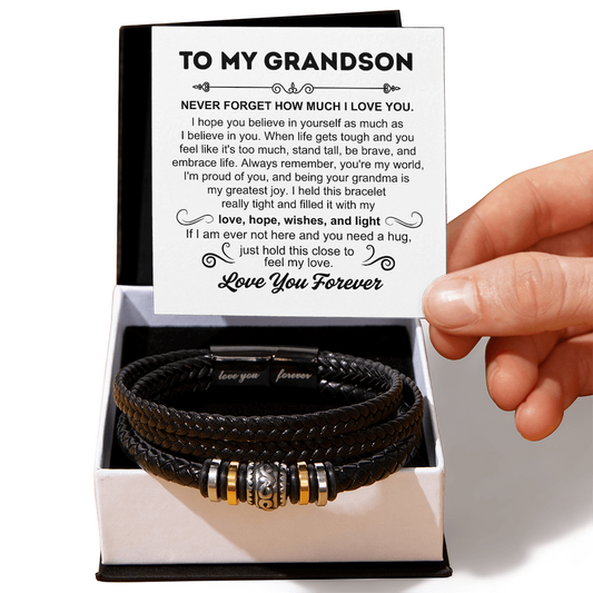 To My Grandson - Love You Forever Bracelet - You Are My World Gift
