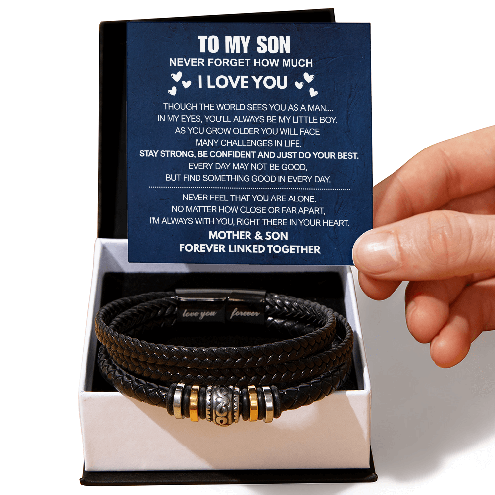 To My Son - Love You Forever Bracelet - Always There In Your Heart Message Card Gift