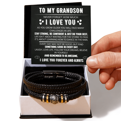 To My Grandson - Love You Forever Bracelet - Always With You Message Card Gift BLK
