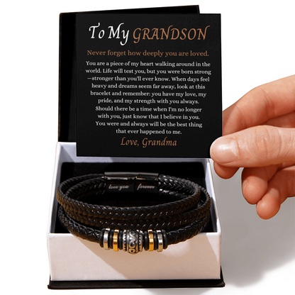 To Our Grandson - Love You Forever Bracelet - You Have My Strength Message Card Gift