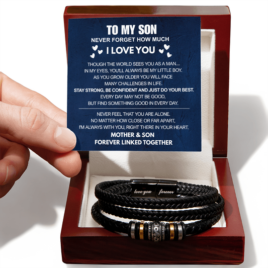 To My Son - Love You Forever Bracelet - Always There In Your Heart Message Card Gift