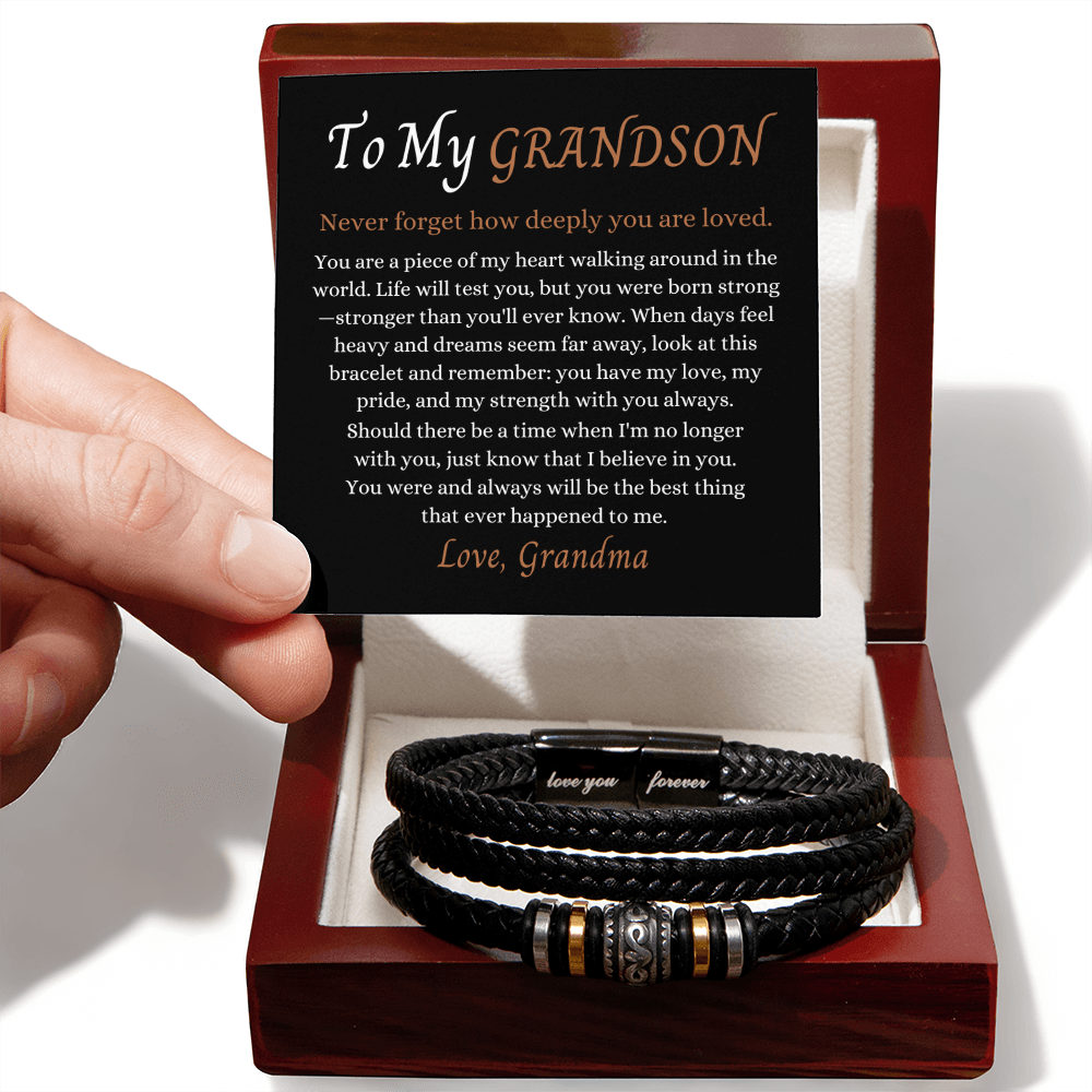 To Our Grandson - Love You Forever Bracelet - You Have My Strength Message Card Gift