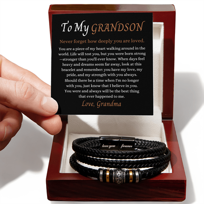 To Our Grandson - Love You Forever Bracelet - You Have My Strength Message Card Gift
