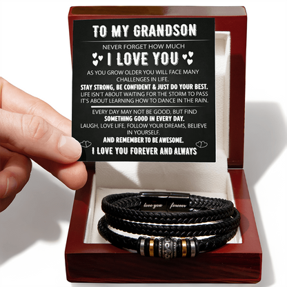 To My Grandson - Love You Forever Bracelet - Always With You Message Card Gift BLK