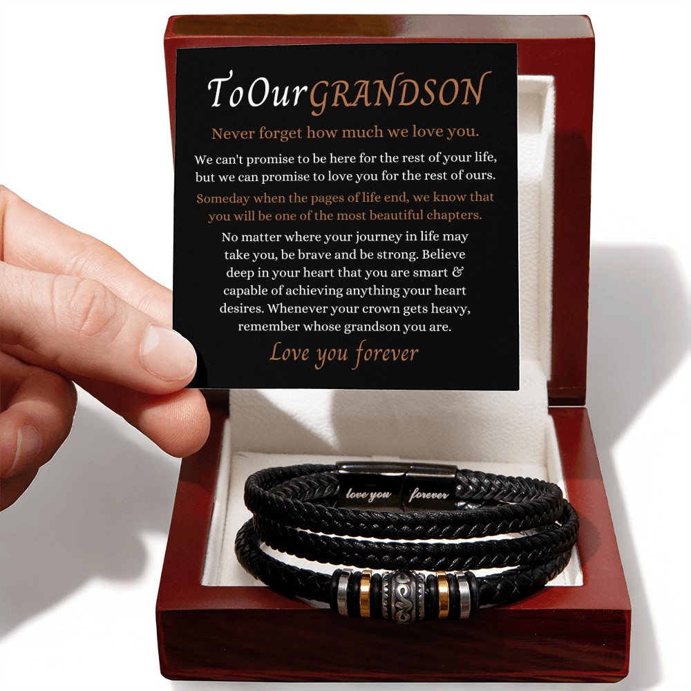 To Our Grandson - Love You Forever Bracelet - Remember Whose Grandson You Are Message Card Gift