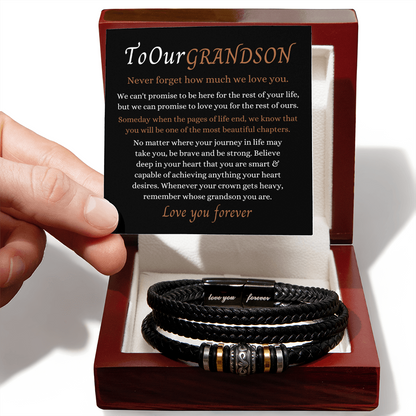 To Our Grandson - Love You Forever Bracelet - Remember Whose Grandson You Are Message Card Gift