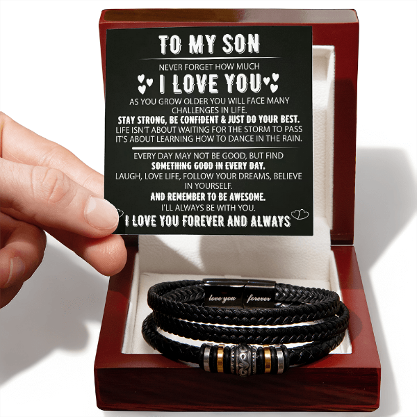To My Son - Love You Forever Bracelet - Always With You Message Card Gift BLK