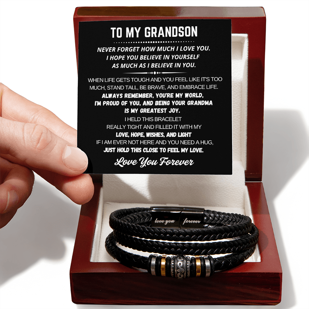 To My Grandson - Love You Forever Bracelet - You Are My World Gift