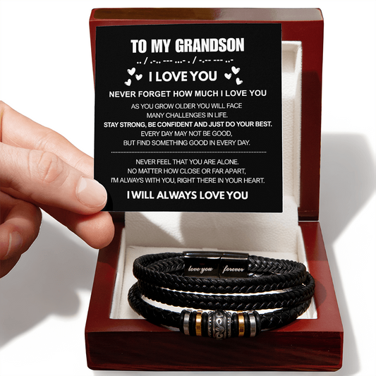 To My Grandson - Love You Forever Bracelet - Always There In Your Heart Message Card Gift