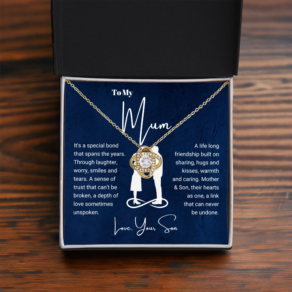 To My Mum - Love Knot Necklace - Hearts As One Message Card Gift