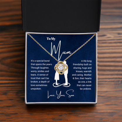 To My Mum - Love Knot Necklace - Hearts As One Message Card Gift