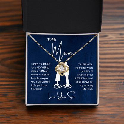 To My Mum - Love Knot Necklace - Always Your Little Man Message Card Gift