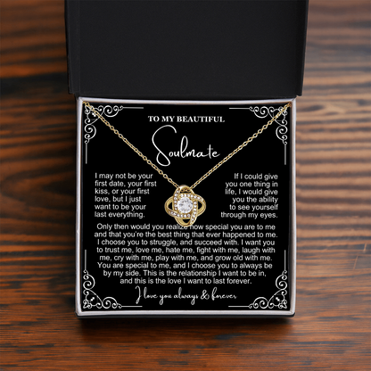 To My Soulmate Necklace - Love Knot Necklace - I Choose You Message Card Gift