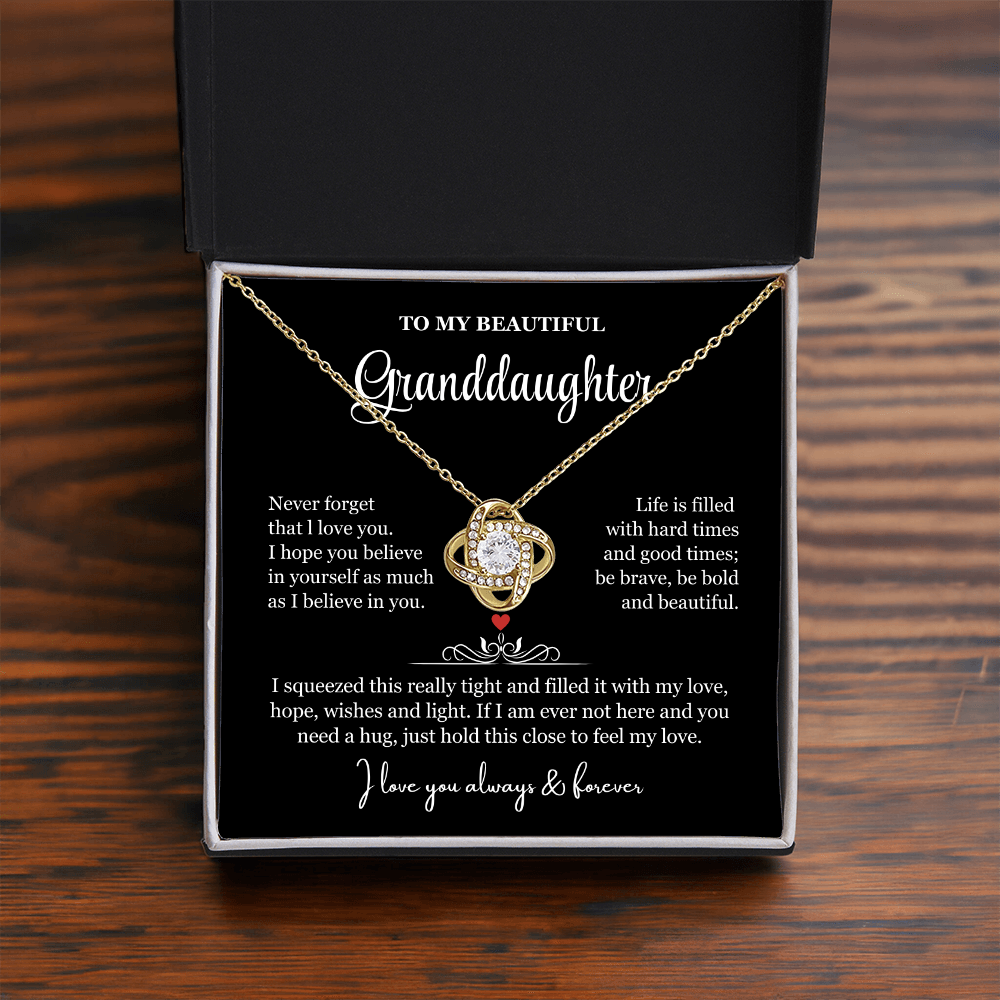 To My Granddaughter - Love Knot Necklace - Be Bold and Beautiful Message Gift Box