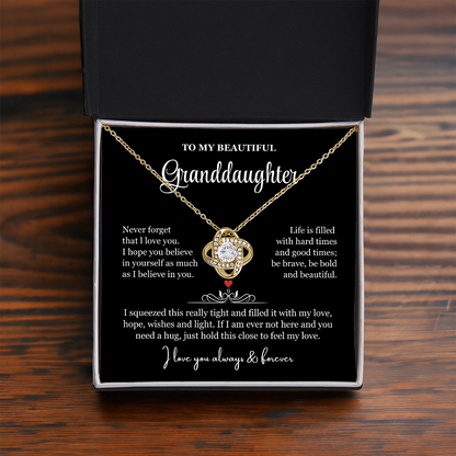 To My Granddaughter - Love Knot Necklace - Be Bold and Beautiful Message Gift Box