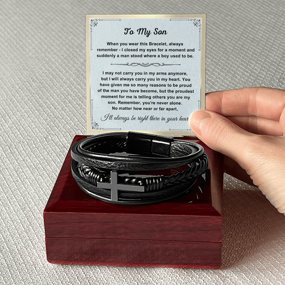To My Son - Cross Bracelet - You Are Never Alone Message Card Gift