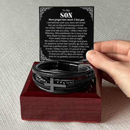 To My Son - Cross Bracelet - Grateful You Are My Son Message Card Gift