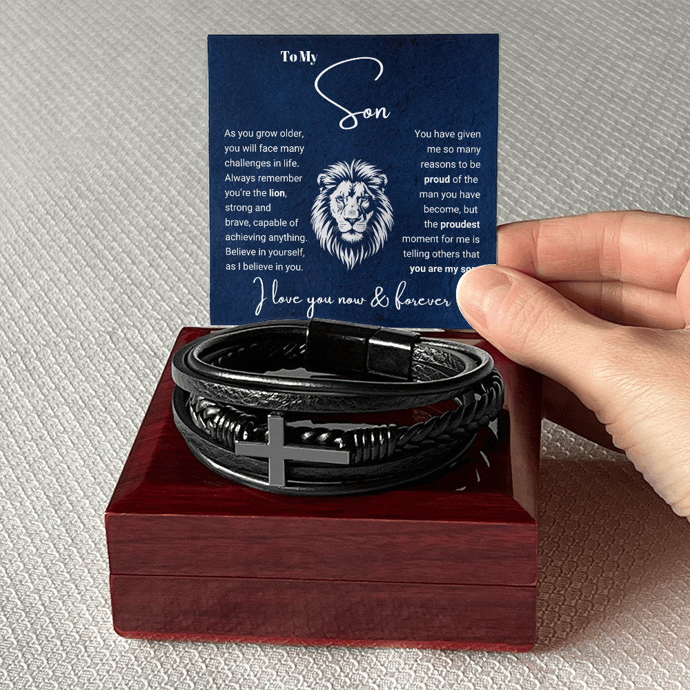 To My Son - Cross Bracelet - You Are the Lion Message Card Gift