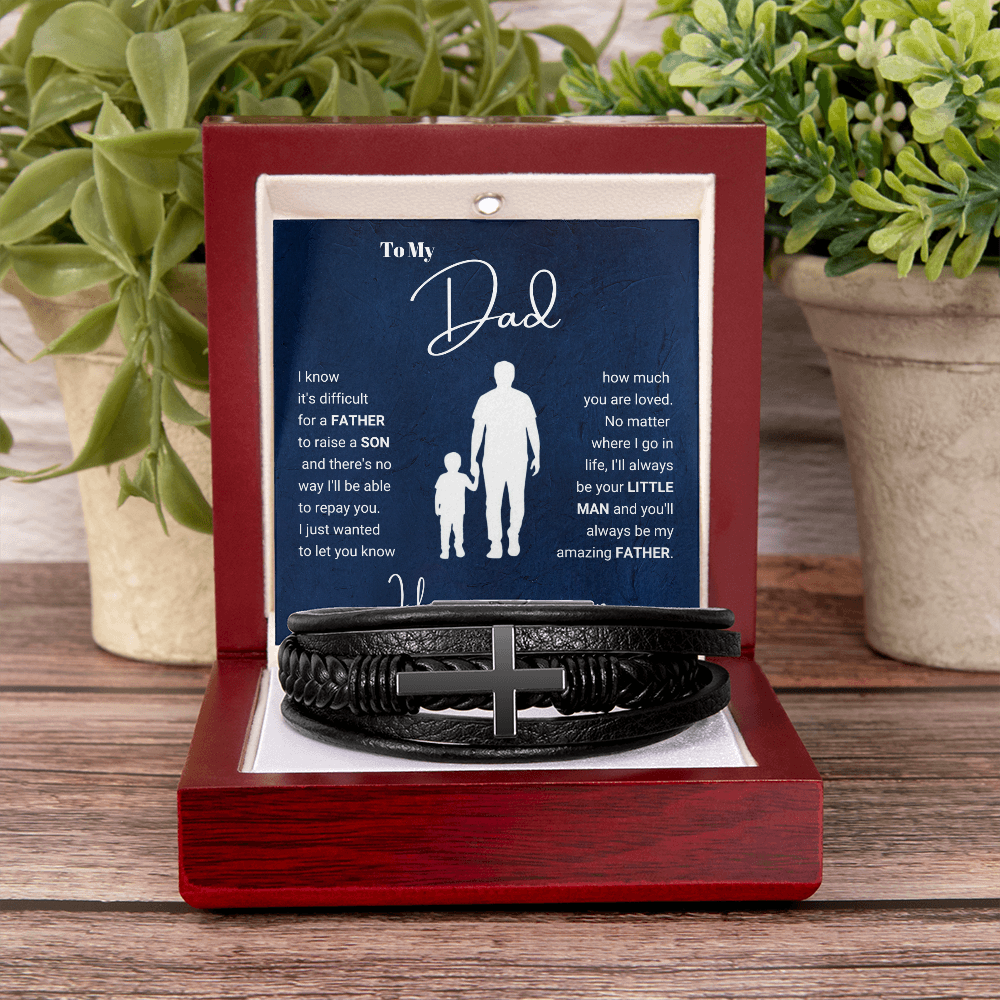 To My Dad - Cross Bracelet - Always Your Little Man Message Card Gift